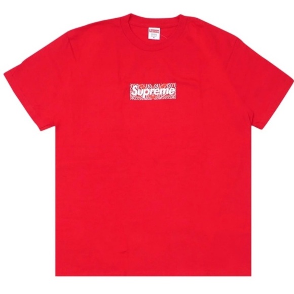 Supreme NWT Bandana Box Logo Tee FW19 Red Authentic Watermark New In Polybag - Picture 2 of 5